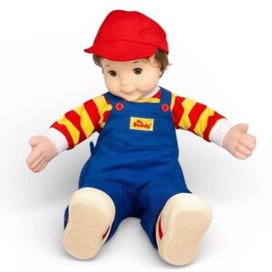Vintage 1986 My Buddy Boy Doll with Red Cap Blue Overalls Blinking Eyes